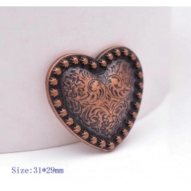 10Pcs Western Headstall Horse Tack Love Heart Antique Copper Floral Berry Saddle Leathercraft Conchos 1-1/8 Inches Screwback
