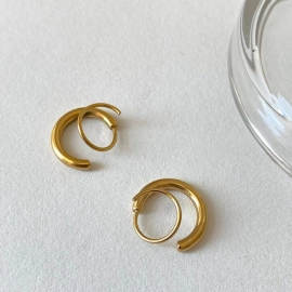 18K Gold Tarnish Free Unisex Spiral Earrings Double Hoops Twisting Earrings Minimalist Gifts For Her/Him